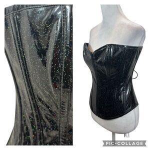 Bedroom Stories Brand Rare Black and Glitter Lace Back Zipper Front Corset Small